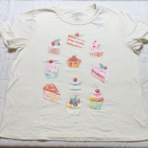 Vinyl Threads Women's XL Sweet Treats Graphic‎ T-Shirt, Cream NWT